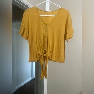 Mustard Button-Down Tie-Front Top shirt